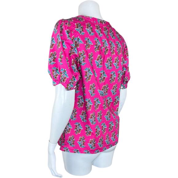 J. Crew Factory Printed Short Sleeve V-Neck Poplin Top Size XS Pink Floral - Picture 6 of 14